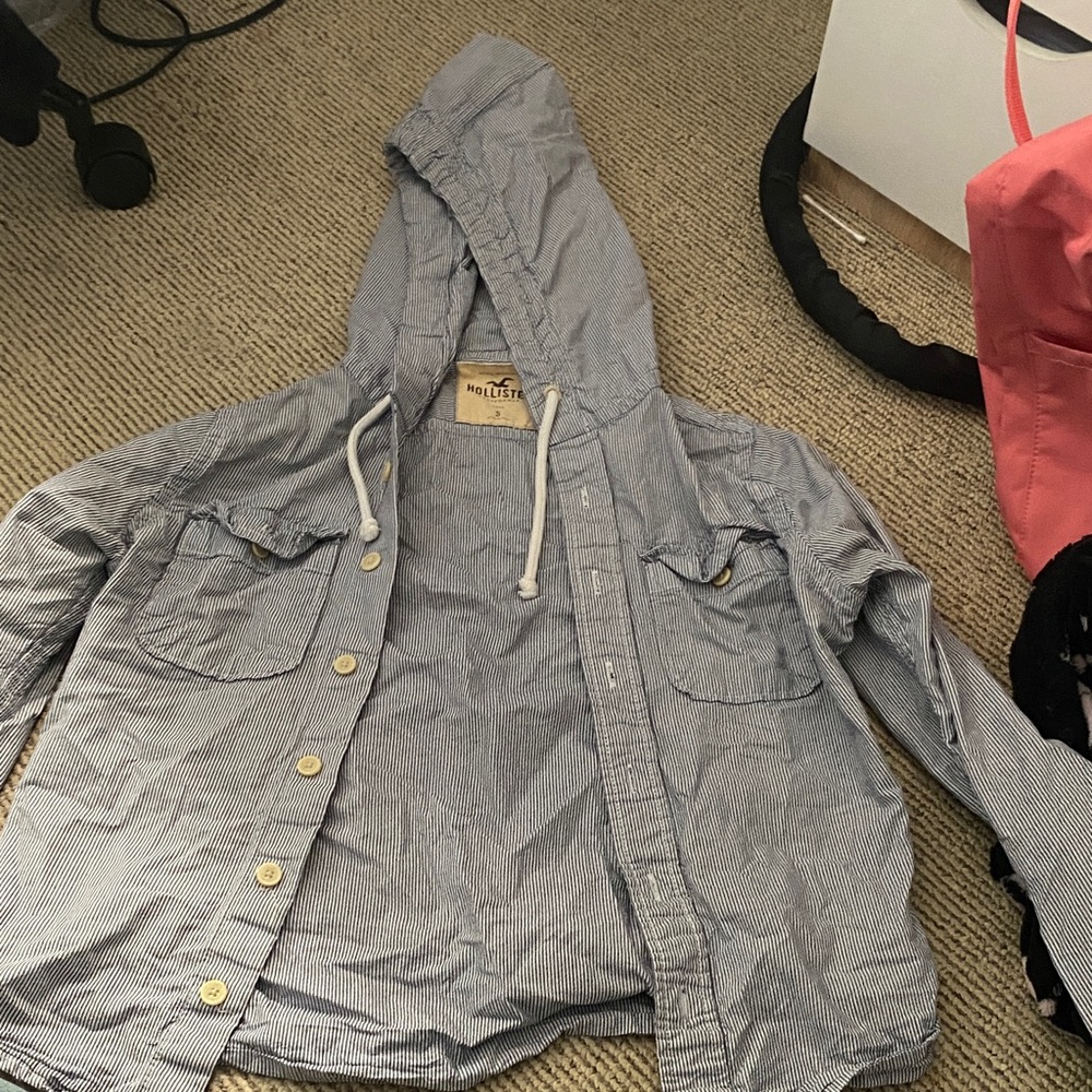 Hollister Navy Striped Button-Up Jacket
